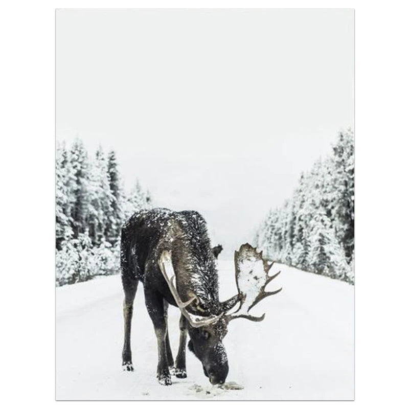 Guérip Nordic Moose Posters and Prints Winter Animal Snow Wall Art Forest