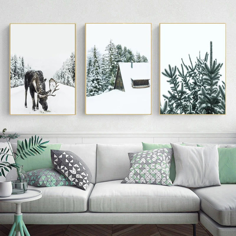 Guérip Nordic Moose Posters and Prints Winter Animal Snow Wall Art Forest