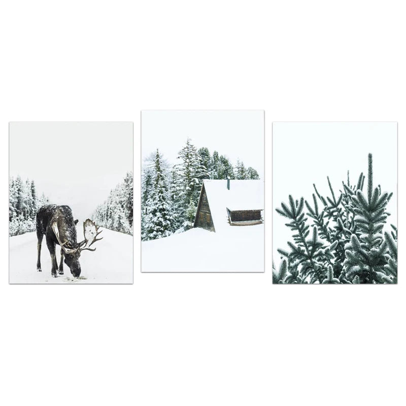 Guérip Nordic Moose Posters and Prints Winter Animal Snow Wall Art Forest