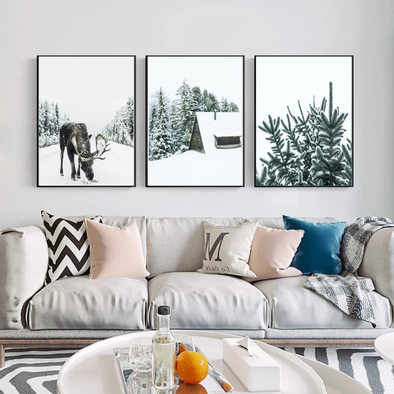 Guérip Nordic Moose Posters and Prints Winter Animal Snow Wall Art Forest