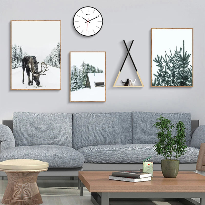 Guérip Nordic Moose Posters and Prints Winter Animal Snow Wall Art Forest