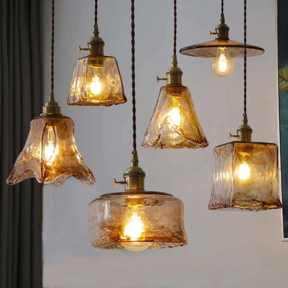 Guérip American Retro Brass Glass Pendant Lamp