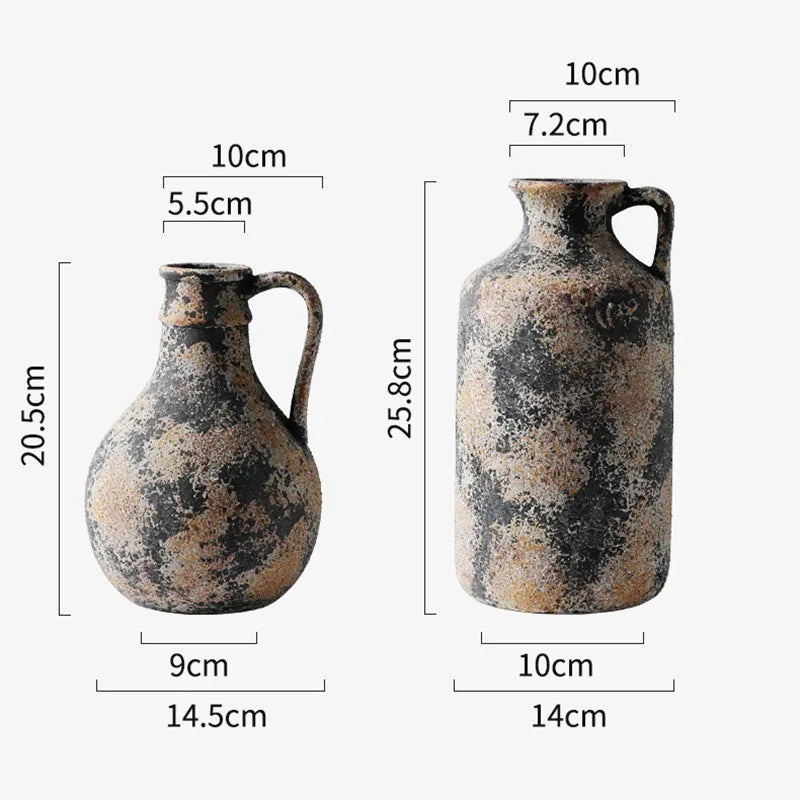 Distressed Stoneware Tabletop Vase with Handle