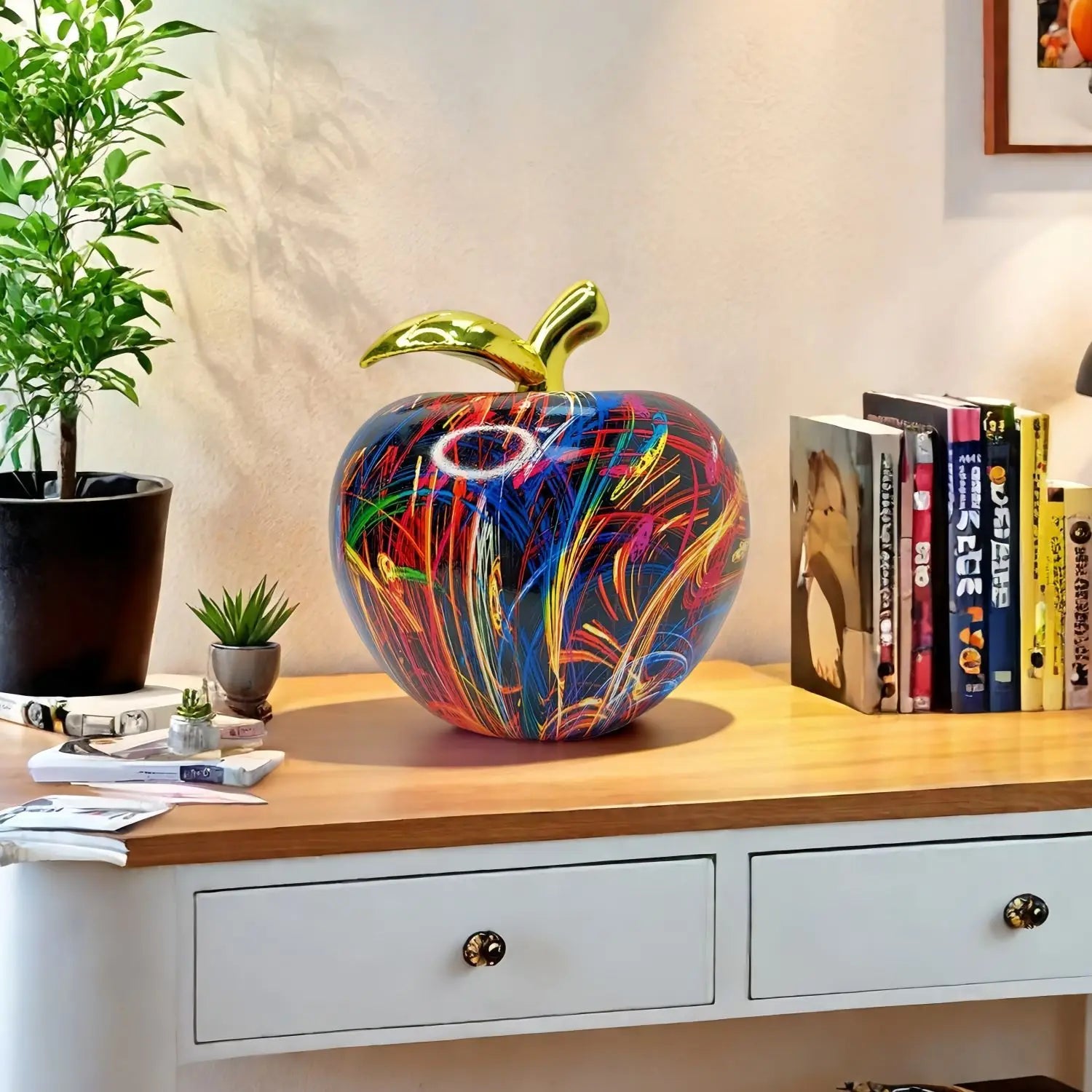 Graffiti Apple Sculptural Object with Gold Accent