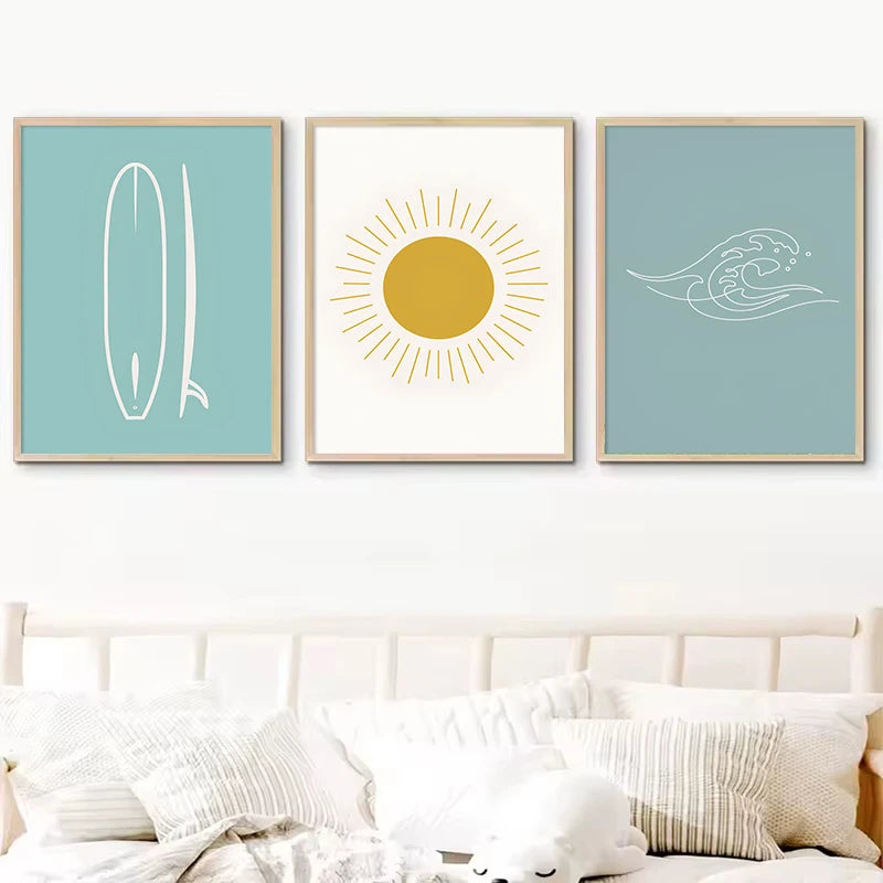 Guérip Nordic Minimalist Poster Surfing Sun Waves Print
