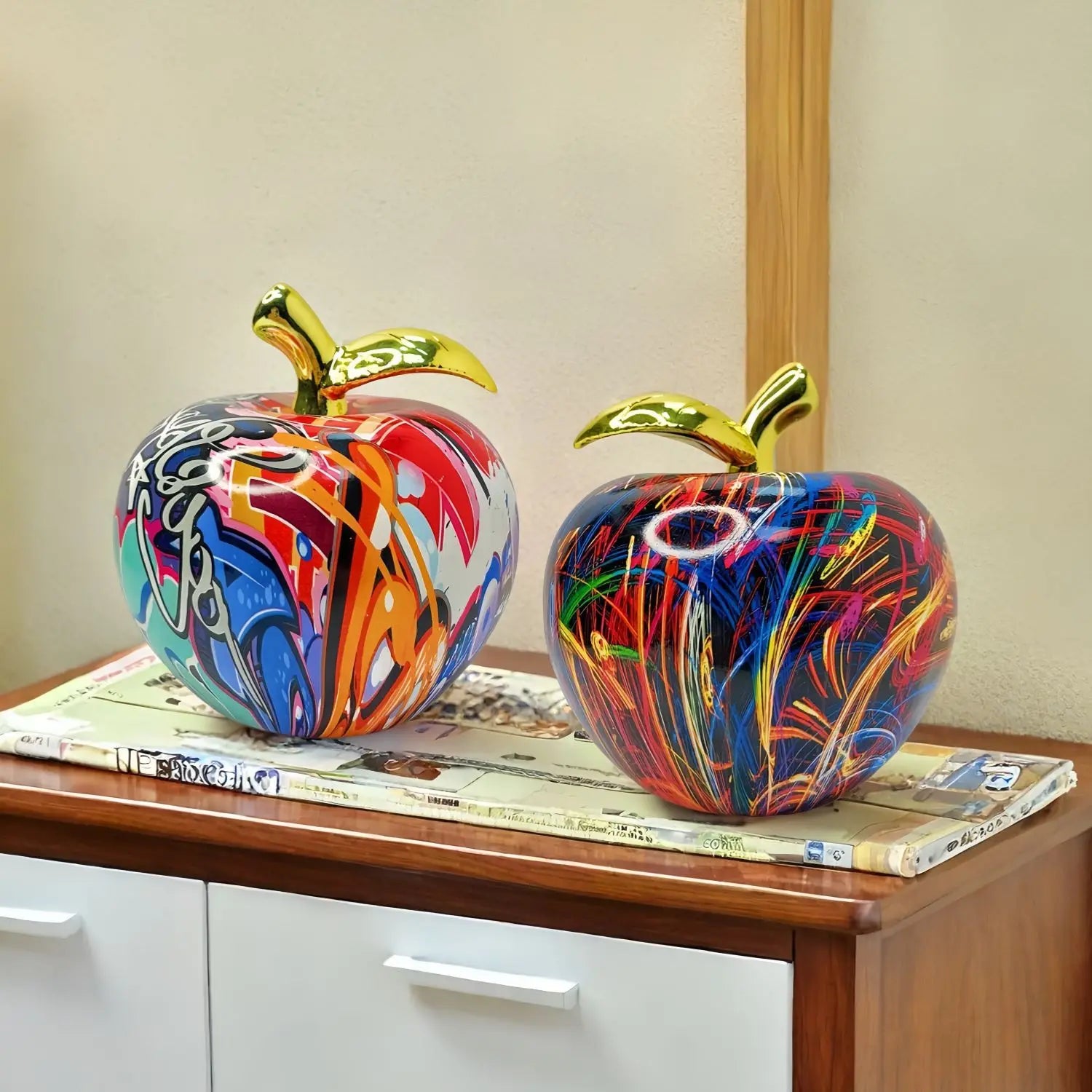 Graffiti Apple Sculptural Object with Gold Accent