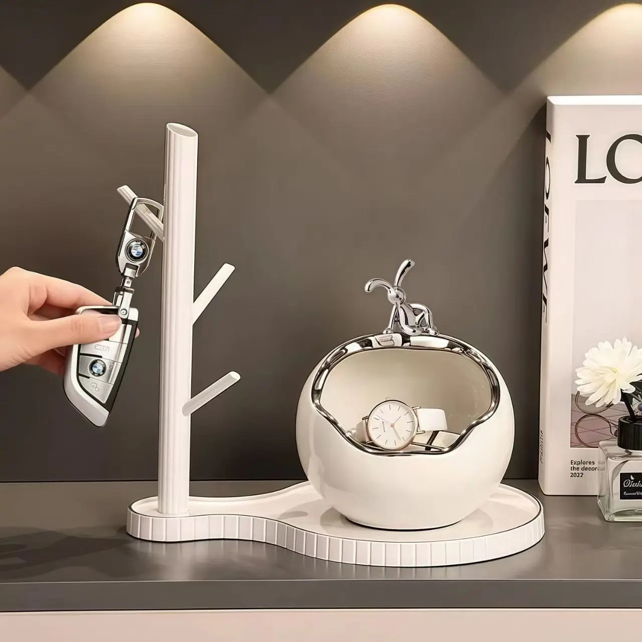 Ceramic Bunny Storage Bowl with Silver Accent