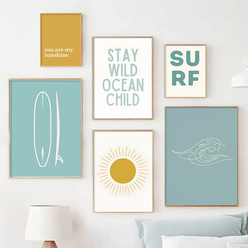 Guérip Nordic Minimalist Poster Surfing Sun Waves Print