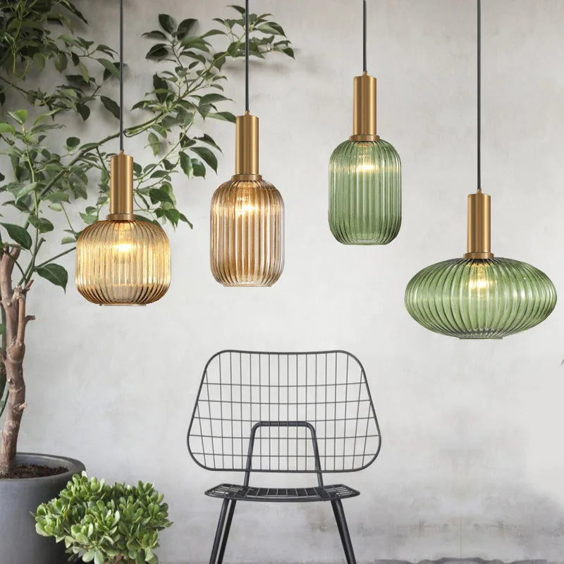 Guérip Retro Striped Glass Pendant Light