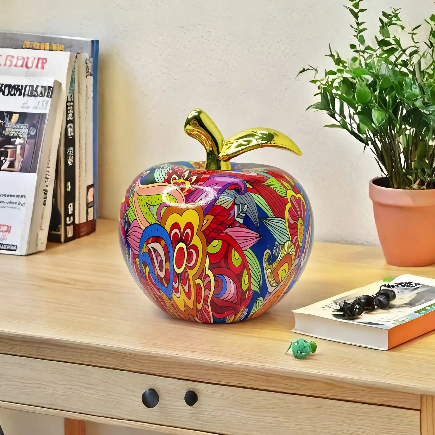 Graffiti Apple Sculptural Object with Gold Accent