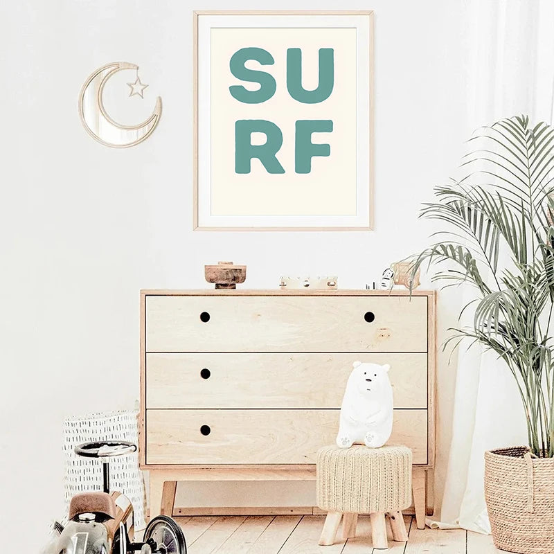 Guérip Nordic Minimalist Poster Surfing Sun Waves Print