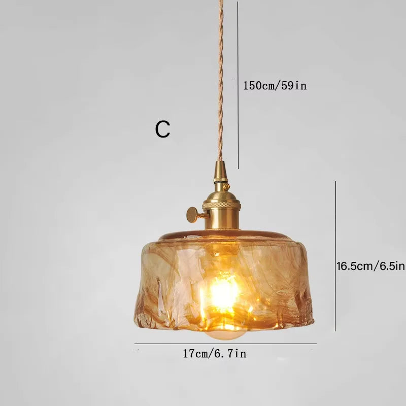 Guérip American Retro Brass Glass Pendant Lamp