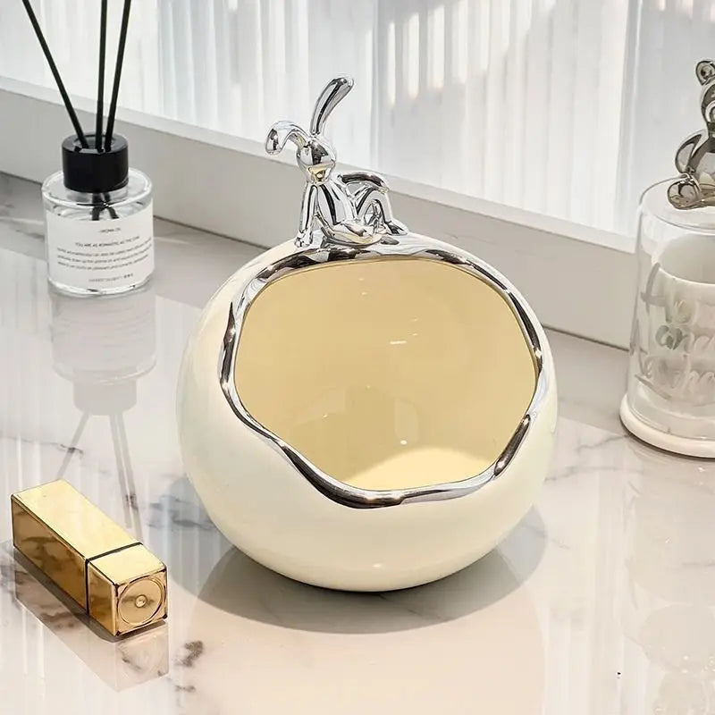 Ceramic Bunny Storage Bowl with Silver Accent
