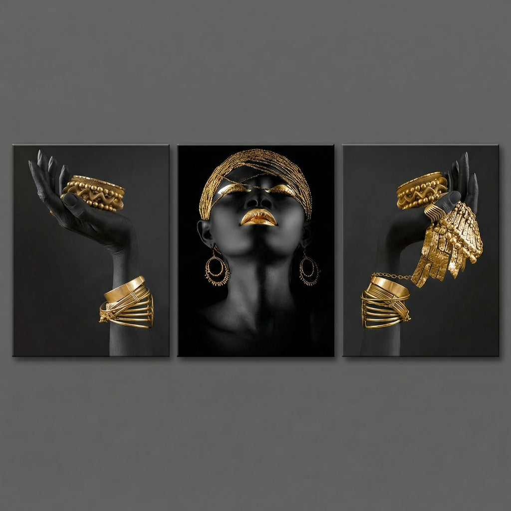 Golden Noir Triptych Wall Art