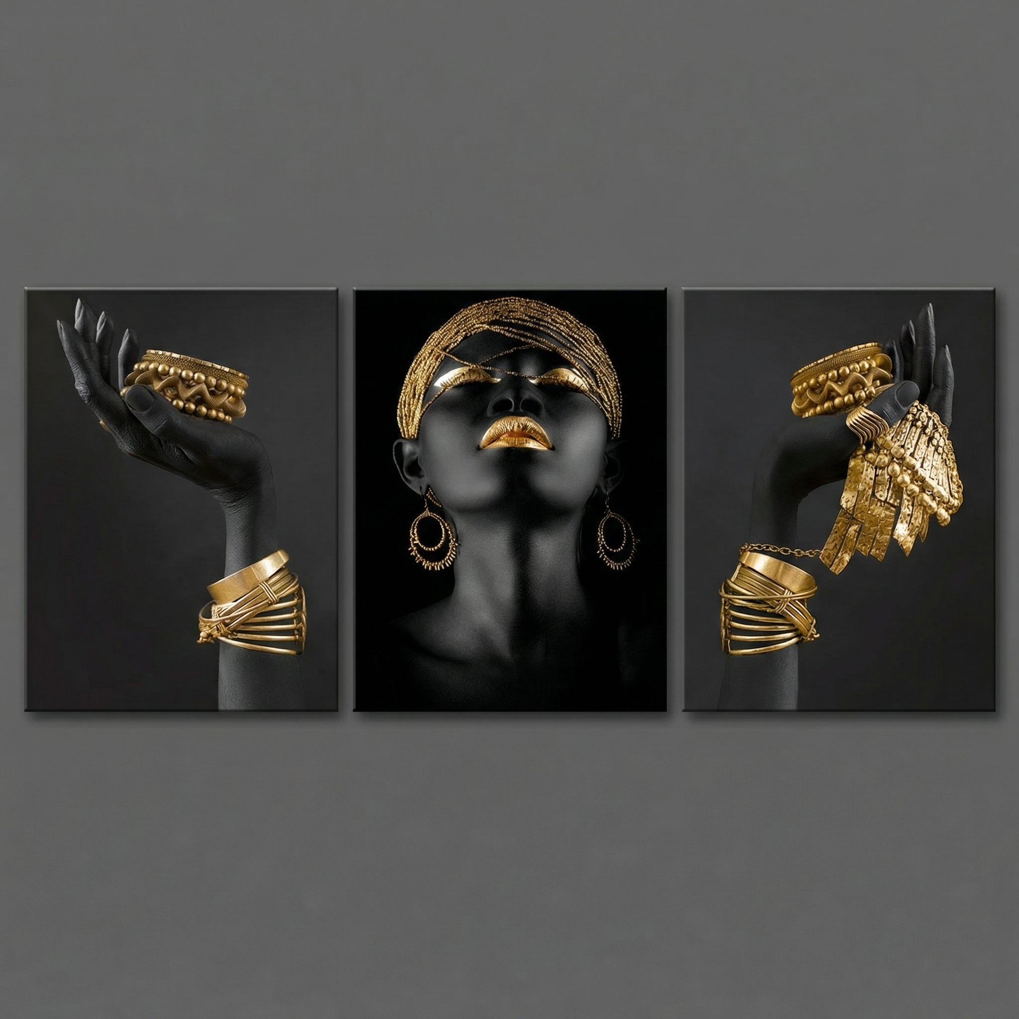 Golden Noir Triptych Wall Art