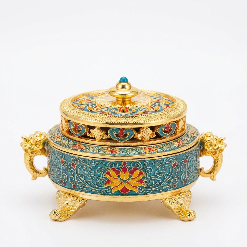 Ornate Enamel Incense Burner with Gold Detailing
