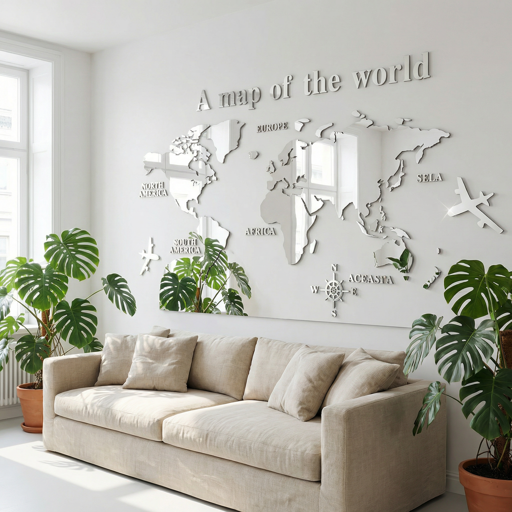 Reflective World Map Wall Art