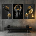 Golden Noir Triptych Wall Art